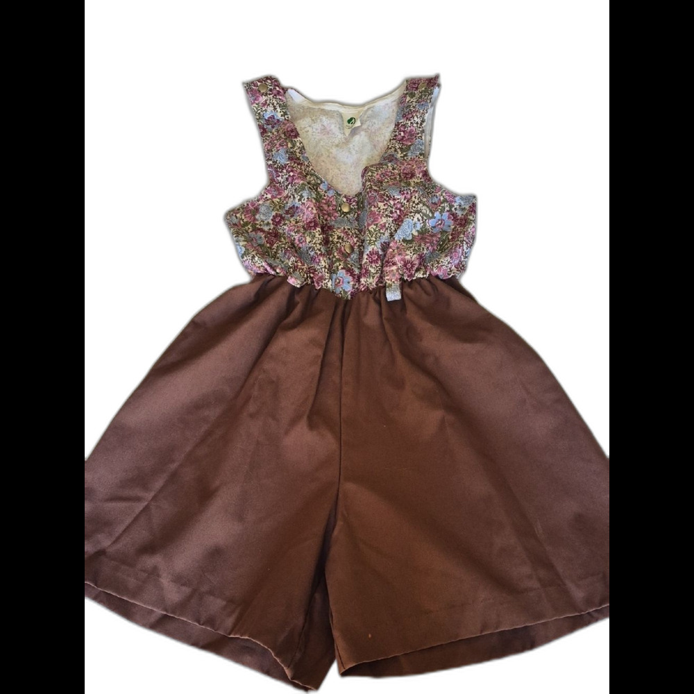 Vintage Girl Scouts Floral Top Brown Shorts Jumper Romper Set Girls Size 12